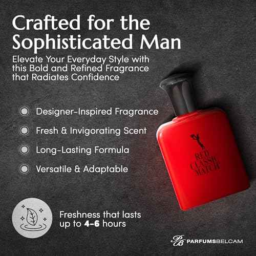 PB ParfumsBelcam Red Classic Match Eau de Toilette - Spicy Woody Amber Fragrance for Men, Long-Lasting Masculine Scent, Affordable Cologne Alternative, Signature Fragrance - 2.54 Fl Oz