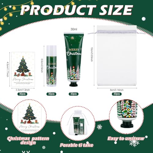 30 Sets Christmas Hand Cream and Lip Balm Bulk Set Party Gifts with Organza Bag Thank You Tag Christmas, Thanksgiving Small Gifts