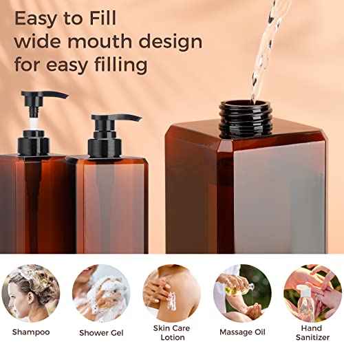 Suream Large Pump Bottles for Shampoo and Conditioner, 3Packs 33.8oz Empty Cosmetic Dispenser with 4PCS Lables, Refillable Shower Press Dispensers for Bathroom, Bedroom, Washroom, Hotel