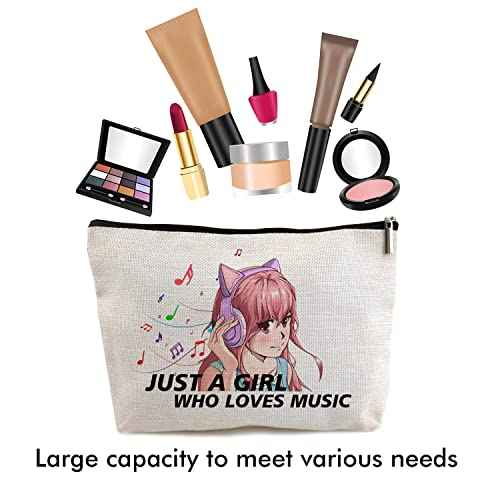 Anime Fans Makeup Bag Anime Lover Gift, Just A Girl Who Loves Music, Cosmetic Bag Gifts For Women Girl Friend Sister Daughter Granddaughter(5SM014)