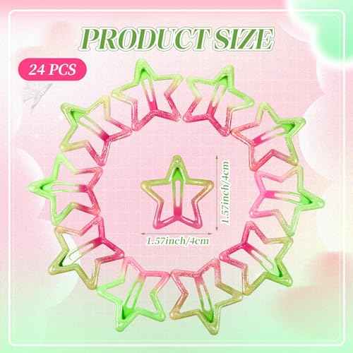 24 Pcs Pink and Green Hair Accessories Star Hair Clips Witch Decoration Metal Glue Snap Star Barrettes for Girl and Women Gifts