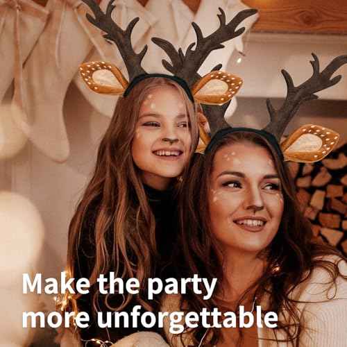 Deer Antlers Headband, Deer Costume for Women Adults, Cute Reindeer Horns Ears Costume Accessories for Halloween Christmas Cosplay Supplies