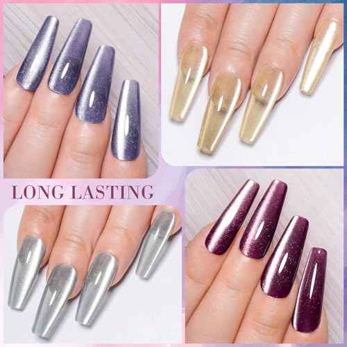 Glass Cat Eye Gel Nail Polish Set, Crystal Magnetic Gel Polish, Soak Off Cateye Nail Polish Nail Art Gift Kit with Magnet Stick