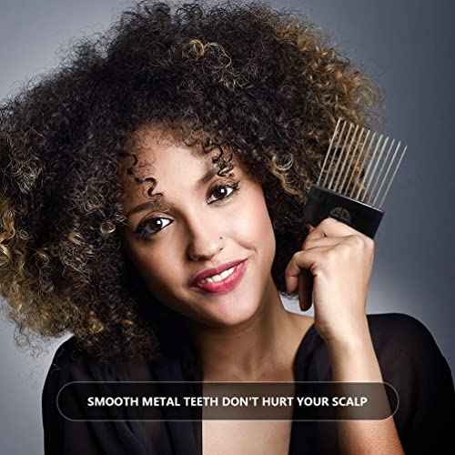2 Pack Hair Picks for Afro, Curly Hair Styling - Metal Hairdressing Tools for Women and Men (Black)