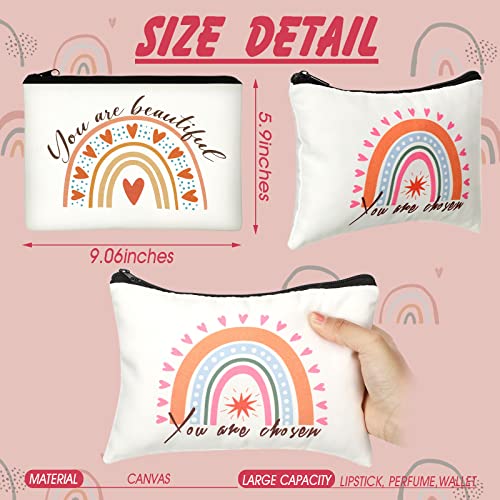 Mumufy 50 Pcs Rainbow Cosmetic Bags for Women Bulk Inspirational Makeup Bags Gift with Zipper Motivational Quotes Travel Canvas Waterproof Pouch for Women Teacher Christmas Party Supplies