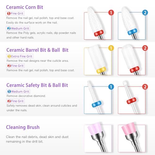 25PC Nail Drill Bits Set,Tungsten Carbide Diamond Ceramic Drill Bits Nails for Acrylic Gel Polish,3/32'' Professional Cuticle Efile Remover Nail Bits for Nail Drill Manicure Pedicure Tool