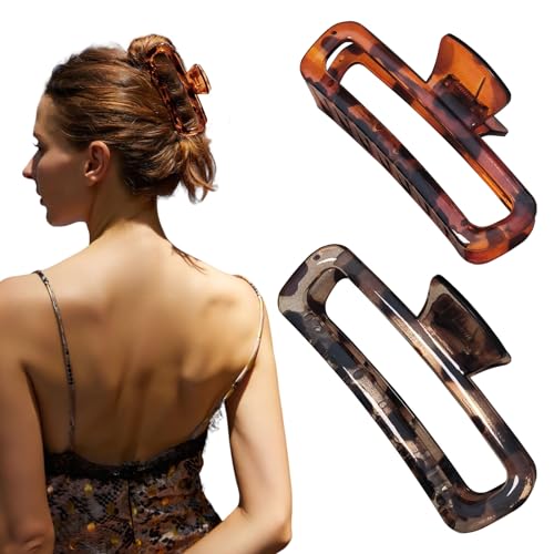 Hair Claw Clips 5 Inch XL Unbreakable Glossy Rectangle Square Extra Large Tight Strong Clip Neutral Colors for Thick Curly Long Hair Women - 2 Pack