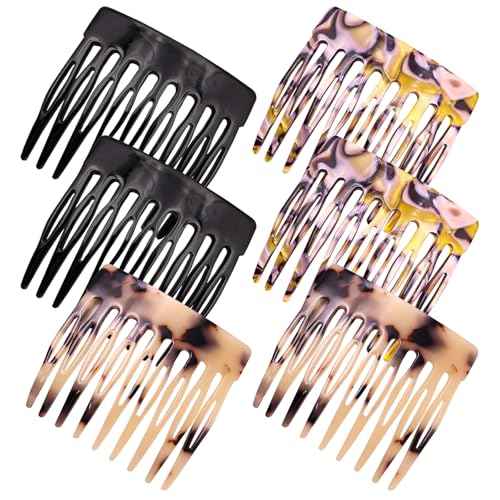 6 Pcs French Hair Side Combs Small Decorative French Twist Hair Styling Accessories, Strong Hold Hair Comb Clips for Women (Black,Tortoise Shell, Acetate)