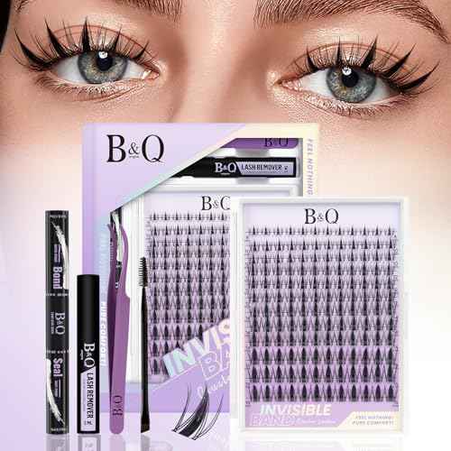 B&Q Fairy Lash Clusters Kit Natural Lashes Clusters Wispy Invisible Band Manga Lashes Individual Lashes Bond and Seal Eyelash Extension Kit Easy Removal (Fairy Kit)