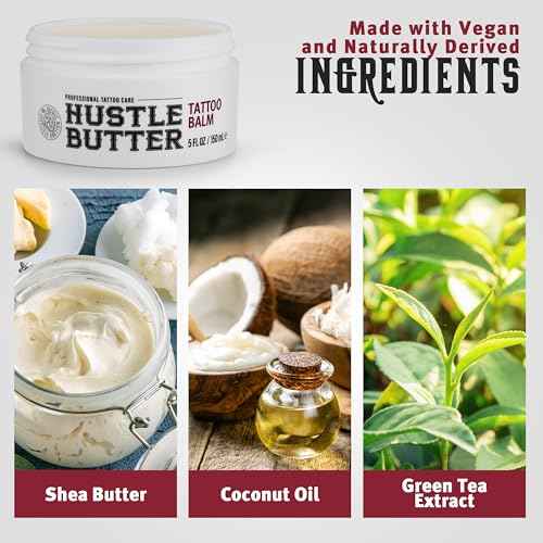 Hustle Butter Tattoo Aftercare 5oz Tattoo Balm, Heals + Protects New Tattoos and Rejuvenates Older Tattoos - 100% Vegan Cream No-Petroleum