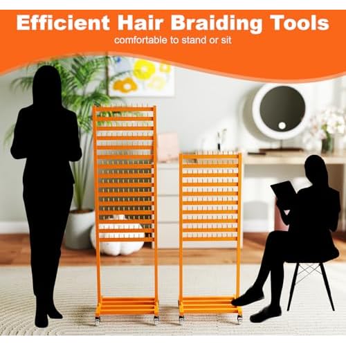 Metal Braiding Hair Rack 300 Pegs, Height Adjustable, Mobile Hair Holder Organizer with Wheels, 2 Sided Extension Separator Stand, Standing Storage for Stylists, Braiders, Salon, Beauty School