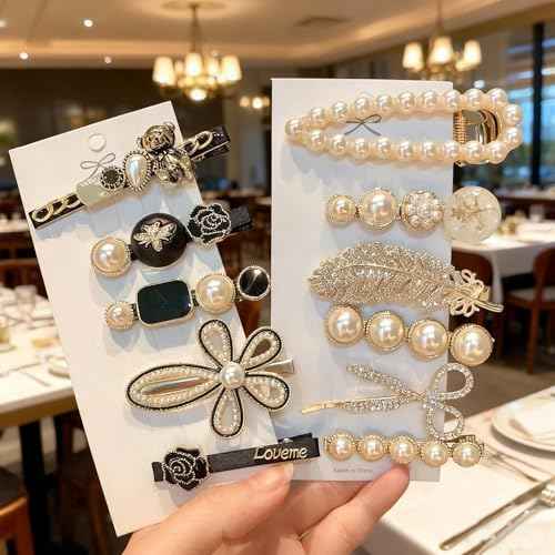 11 Pcs women's hair clip, black and white anti pearl acrylic resin Korean style fashionable hair clip set, suitable as a hair accessory decoration wedding gift for women and girls (pearl)