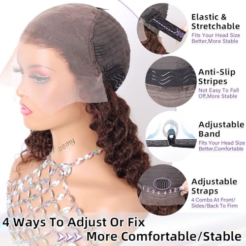 Curly Bob Wig Human Hair Deep Wave 13x6 HD Lace Front Wigs For Black Women Human Hair Pre Plucked Wear And Go Glueless Short Wet And Wavy Chocolate Brown #4 14 Inch