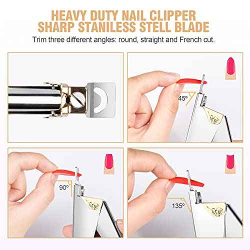 Acrylic Nail Clippers 5 in 1 Kit with Glass Nail File, Cuticle Trimmer Nipper and Cuticle Pusher Nail Gel Polish Remover, Professional Manicure Pedicure Tools for Finger Toe Nails, Silver