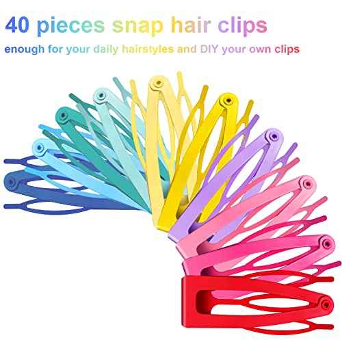 40 Pieces Snap Hair Clips Grip Hair Metal Barrettes for Women Snap Double Clip Pins Accessories for Women Making Salon(Candy Color)