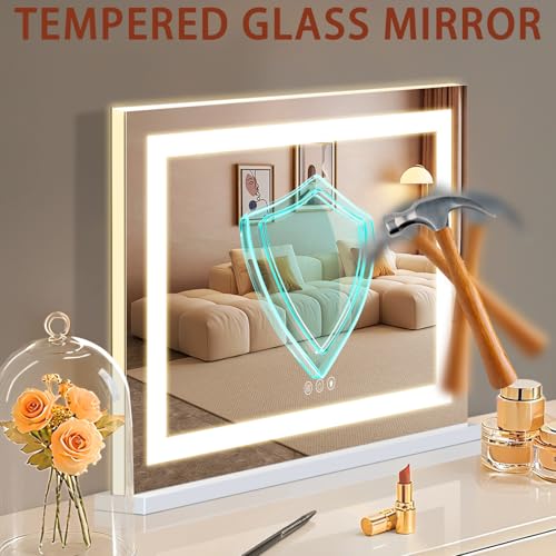Fenair Vanity Mirror with Lights: 23" x 18" Lighted Makeup Mirror with Front Light and Backlit Hollywood Light Up Mirror with Dimmable 3 Modes and 10X Magnification Smart Touch Control for Vanity Desk