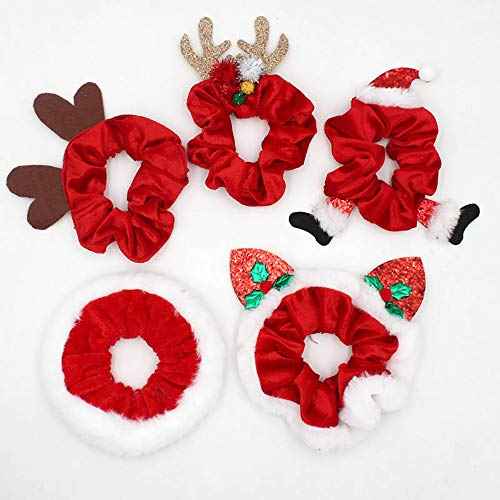 5 PCS Christmas Hair Scrunchies Christmas Hair Ties Elk Santa Claus Elastic Scrunchy Hair Bands Christmas Ponytail Holders Velvet Scrunchies Christmas Hair Accessories for Women Girls