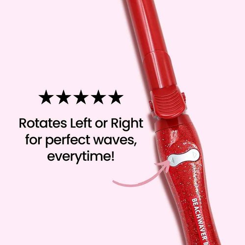 The Beachwaver Co. Beachwaver B1 Rotating Curling Iron - Red Glitter | Automatic 1 Inch Ceramic Curling Iron | Auto-Shut Off, Travel-Friendly, Dual Voltage | B-Series (BW16H3)