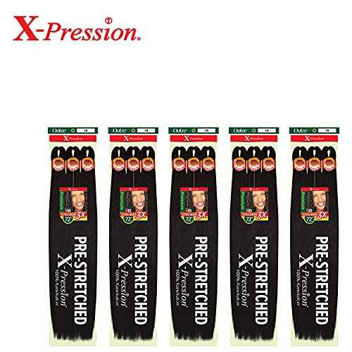 Outre Braids X-Pression Braid Premium Pre Stretched 72In 3X (5-PACK, 1B)