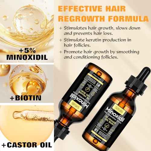 5% Minoxidil Hair Growth Oil for Men & Women - Extra Strength Regrowth Serum, Topical Hair Loss Treatment Serum, Thicker, Healthier Hair & Beard Growth Kit, 2.11 fl.oz