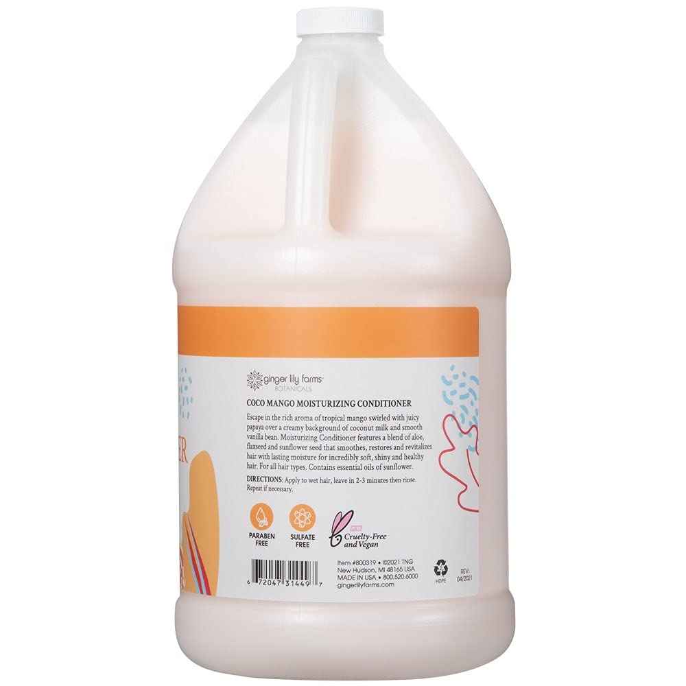 Ginger Lily Farms Botanicals Moisturizing Conditioner for Dry Hair, Coco Mango, 100% Vegan & Cruelty-Free, Coconut Mango Scent, 1 Gallon Refill (Pack of 4)