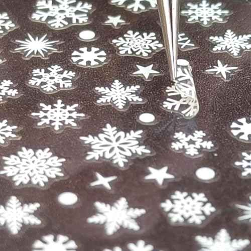 30 Sheets Christmas Snowflake Nail Stickers for Nail Art 3D Self-Adhesive Star Gift Bell Reindeer Nail Design Stickers White Nail Art Decals Winter Stickers Nail Supplies for Women Xmas Holiday DIY