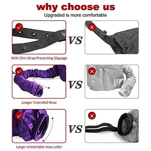 Hair Dryer Bonnet - Upgraded Bonnet Hair Dryer with Longer Extended Hose for Easy Styling, Curling and Deep Conditioning, Purple, One Size Fits All