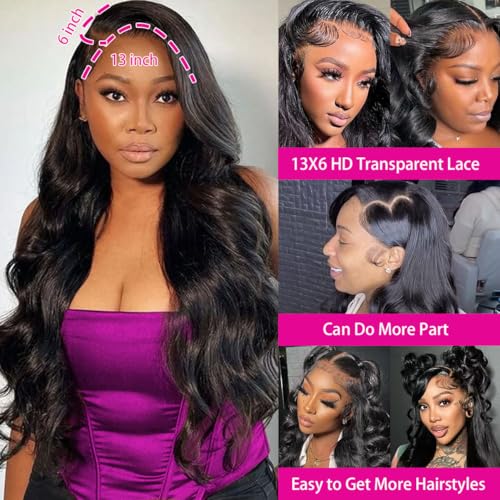 20 Inch 13x6 Body Wave Wigs for Women 220% Density Lace Frontal Wig Human Hair Pre Plucked Body Wave Glueless Lace Front Wig Human Hair Natural Color Wigs