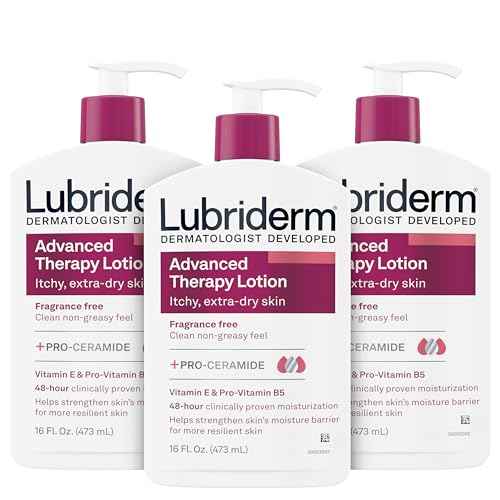 Lubriderm Advanced Therapy Fragrance-Free Moisturizing Lotion with Vitamins E and Pro-Vitamin B5, Intense Hydration for Extra Dry Skin, Non-Greasy Formula, Pack of Three, 3 x 16 fl. oz
