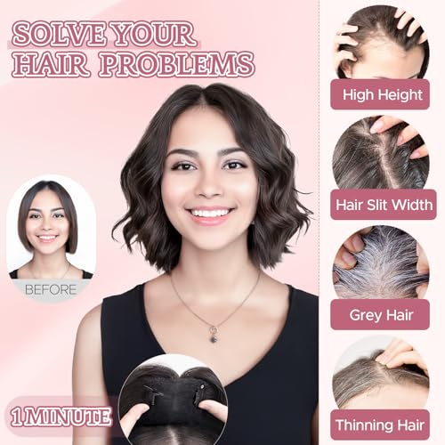 SEGO Human Hair Topper Double-Layer Hand-Stitched Thinning Hair Toppers for Women 360¡Æ3D Coverage Toppers Hairpieces Add Volume,11inch #4P27 Medium Brown Mixed Dark Blonde,20g