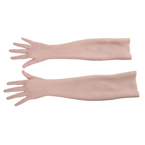 EQAIWUJIE Realistic Silicone Gloves for Crossdressers or prosthetics Soft Silicone Gloves Fake Female Hand (Left Arm, Tan)