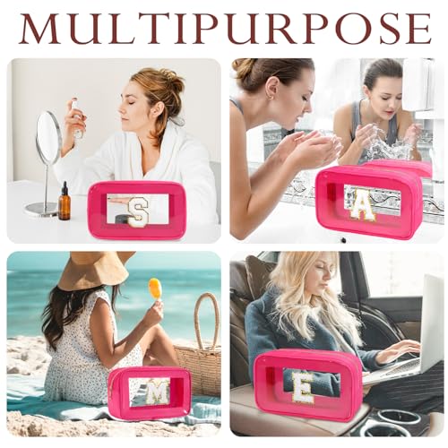 Gloppie Initial Clear Makeup Bag - Preppy Cosmetic Travel Toiletry Bag With Chenille Letter S - Gift for Women