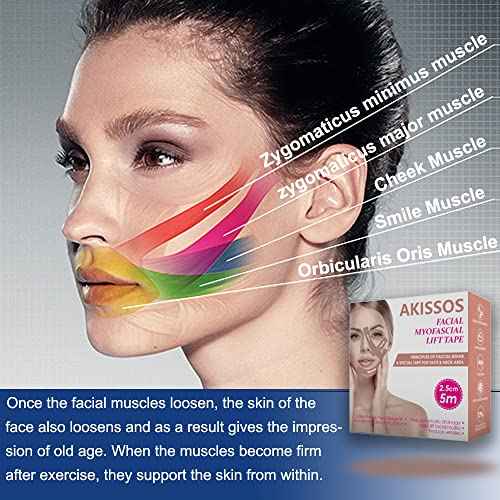 Akissos Facial Myofascial Lift Tape Face Lift Tape Face Toning Belts Anti Wrinkle Patches Anti Freeze Stickers Neck Lift Tape Unisex For Firming and Tightening Skin 2.5cm*5m