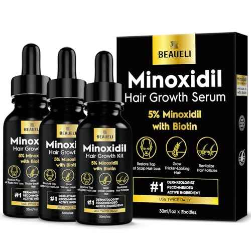 5% Minoxidil for Men and Women, Hair Growth, Beard Growth, Hair Regrowth, Unscented Drop, 3 Fl Oz, 3 Bottles