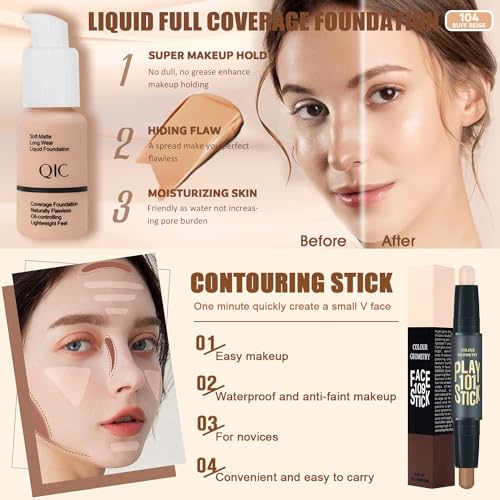 All in One Makeup Kit for Women Full Kit,Travel Make Up Gift Set for Women Teens Girls, Includes Eyeshadow,CC,Foundation,Lipstick,Mascara,Brush,Sponge,Brow Powder & Soap,Eyeliner,Primer,Contour,Bag