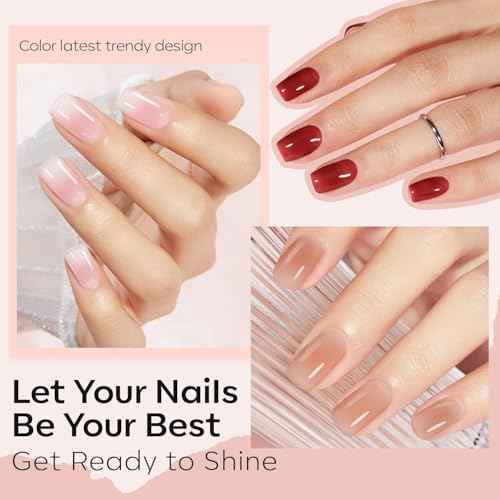 modelones Jelly Nail Polish of 6 Colors Sheer Nude Mini Nail Polish Set Natural Jelly Red Pink Brown Colors Quick Dry Fingernail Polish for DIY Fall Winter Nail Art Salon Home Gift for Women Girl