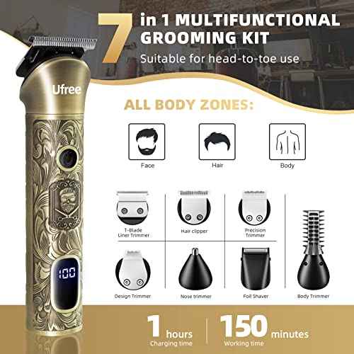 Ufree Beard Trimmer for Men, Electric Razor Shaver, Cordless Hair Clipper Shaving Kit for Mustache Body Nose Ear Hair Facial, Adjustable Beard Grooming Kit Birthday Gifts for Men