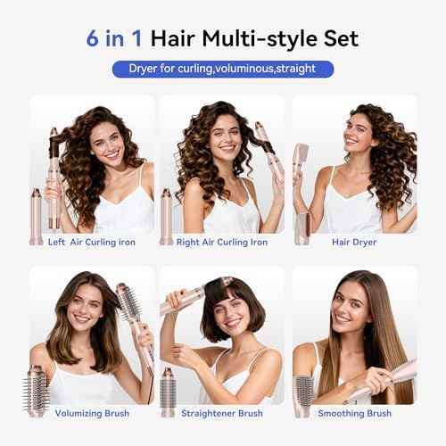 6-in-1 Hair Dryer Brush, 110,000 RPM High-Speed Hair Dryer Fast Drying,Upgraded Air Styler with Auto Wrap Curlers,Blow Dryer Brush for Straightening, Smoothing,Volumizing, No Heat Damage