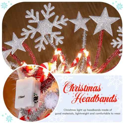 CASDRE Christmas Light up Headband Red White Xmas Candy Hair Hoop Stars Snowflake Sparkly Hair Accessories for Women and Girls