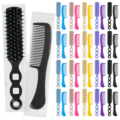 100 Pcs Hair Brush and Comb Set in Bulk for Homeless Individually Wrapped, Bulk Comb Brush Hairbrush for Women Kids Hotel Homeless Charity (Bright Color)