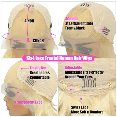 613 Lace Front Wig Human Hair 13x4 Light Blonde Color Lace Front Body Wave Wigs 613 HD Lace Frontal Wigs Human Hair Pre Plucked for Women (613 Color 13x4 Lace Front Wigs, 20 Inch)