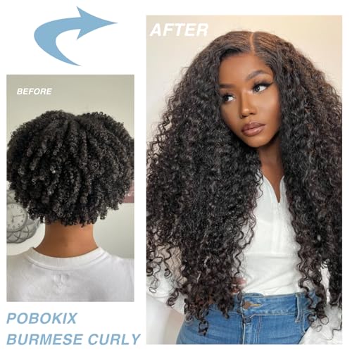 Burmese Curly Clip in Hair Extensions Real Human Hair 8Pcs Brazilian Human Hair Clip ins for Black Women With 18Clips 120g 22inch #1B Natural Black