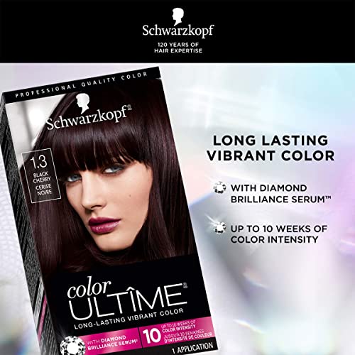 Schwarzkopf Color Ultime 1.3 Black Cherry Hair Dye, Permanent Intense Black with Diamond Brilliance, Fade-Resistant, Covers Grays, All Hair Textures