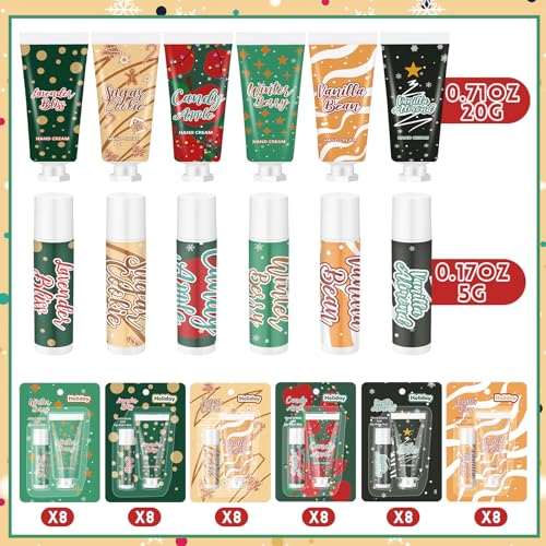 Loopeer 96pcs/48sets Christmas Hand Cream and Lip Balm Gift Sets for Women Travel Hand Lotions Moisturizing Lip Care Lipstick for Dry Cracked Christmas Stocking Stuffer Xmas Bulk Gift Coworker Adult