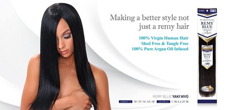 New Remy Yaky-Remy Blue 100% VIRGIN Human Hair Weave- Shed Free&Tangle Free (#1, 14“ packs of 2)