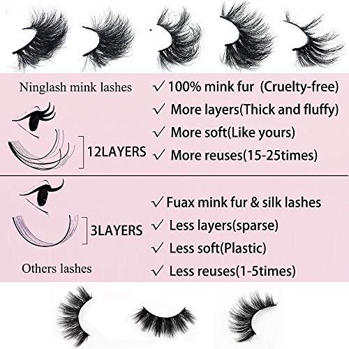 25MM Mink Eyelashes Wholesale Ninglash 10 Pack False Eyelashes, Christmas Gifts for Women Dramatic Real Mink EyeLashes, Thick HandMade Full Strip Lashes, Crueltyl Free Fluffy Lash, 3D Mink Lashes Bulk