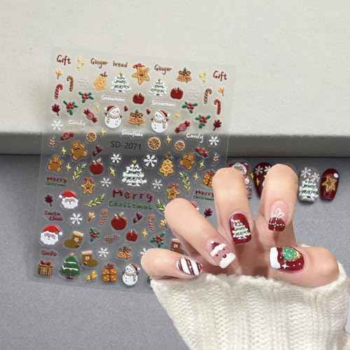 6Sheets Christmas Nail Art Stickers 3D Self Adhesive Nail Decals Pink Christmas Tree Holly Snowflake Christmas Wreath Designs New Year Xmas Holiday Nail Supplies for Women DIY Manicure Decoration