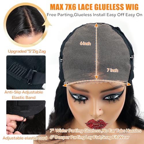 CHEETAHBEAUTY 7x6 Glueless Wigs Human Hair Pre Plucked Pre Cut 18 Inch Body Wave Lace Front Wigs Human Hair for Women 7x6 HD Lace Closure Wigs with Elastic Drawstring 200% Density Natural Color