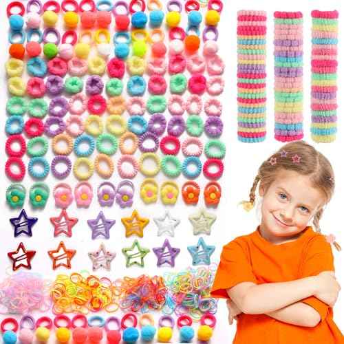 Small Elastic Hair Ties Hair Accessories for Girls£¬Colorful Baby Rubber Hair Bands Set with Hair Clips Hair Styling Tools