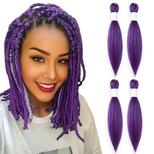 Purple Braiding Hair 12 Inch Pre Stretched Hair Long Straight Crochet Braids Yaki Texture Synthetic Fiber 4 Packs (Dark Purple)